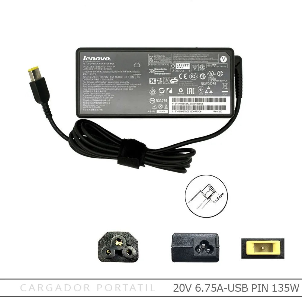 Cargador Lenovo 20v A 6.75 A USB Gamer
